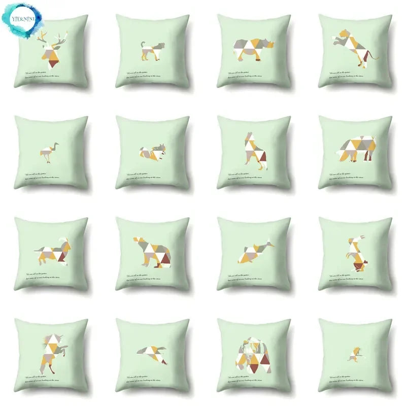 Axyaa Woodland Animal Cushion Cover: Bear Deer Pillow Case for Home Decor
