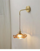 Axyaa Lotus Glass Wall Sconce Brass Bedside Lamp for Bedroom Dining Room