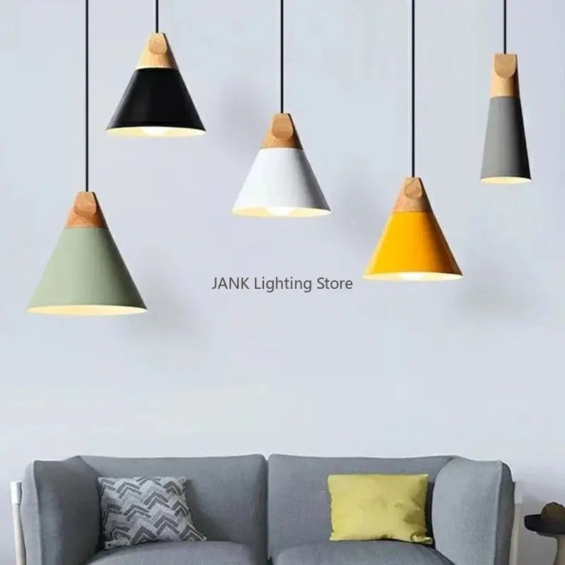 Axyaa Wood Iron Pendant Lamp for Modern Living Space Lighting