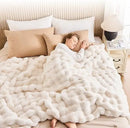 Axyaa Faux Fur Bed Blanket - Soft Plush Bubble Blanket for Bedroom & Living Room