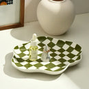 Retro Checkerboard Ceramic Plate Dessert Plate Set for Home Decor by Axyaa