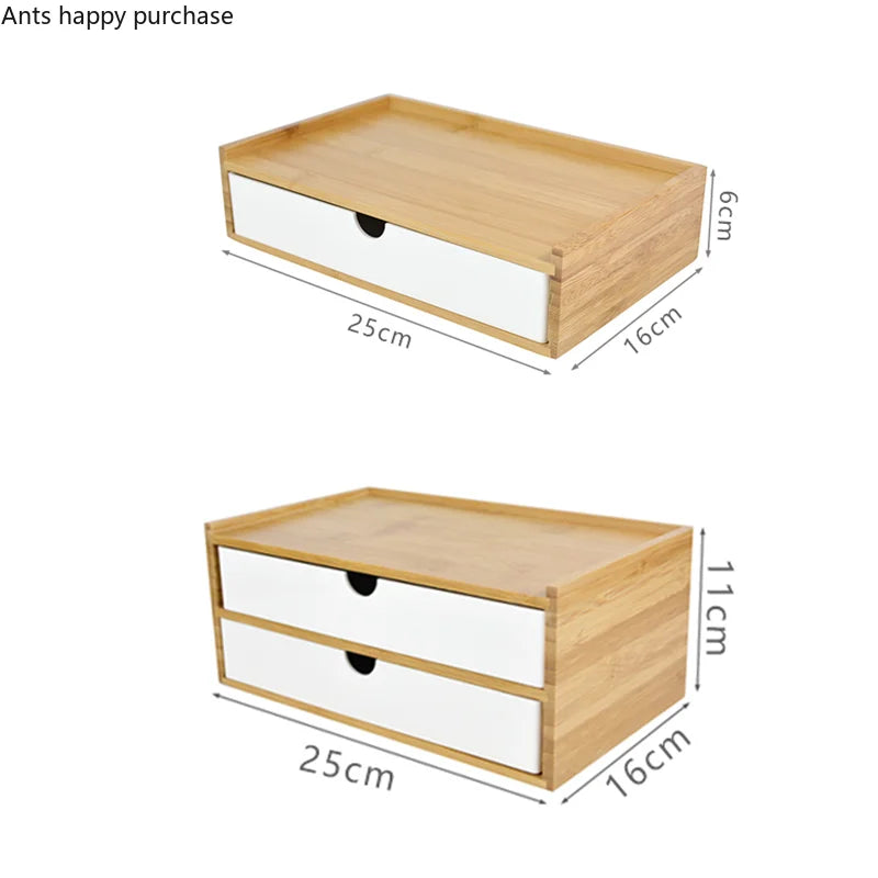 Axya Bamboo Desktop Organizer Box with Double Layers