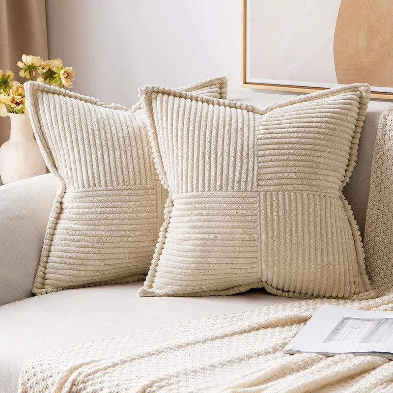 Luxury Cream White Corduroy Cushion Cover 45x45 - Axyaa Signature Collection