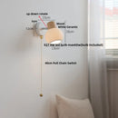 Axyaa White Ceramic LED Wall Lights with Pull Chain Switch on Modern Wood Base