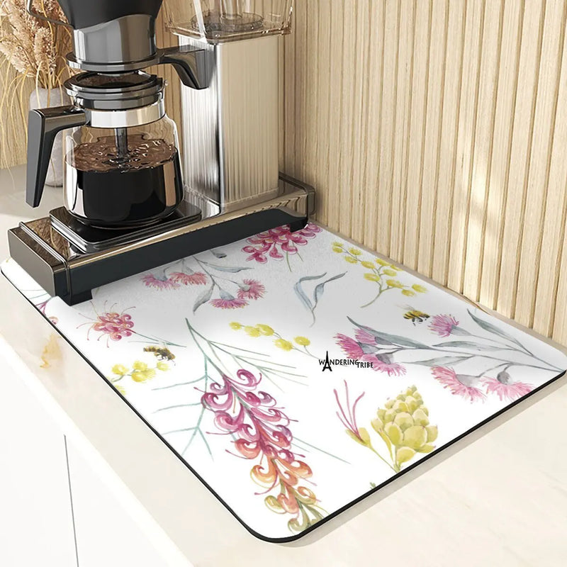 Axyaa Leaf Print Coasters & Drying Mat Set for Kitchen Essentials