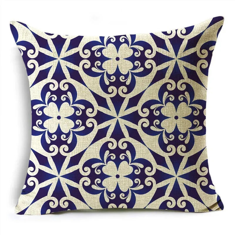 Axyaa Blue & White Porcelain Pattern Pillowcase - Sofa Decor 40cm/45cm/50cm