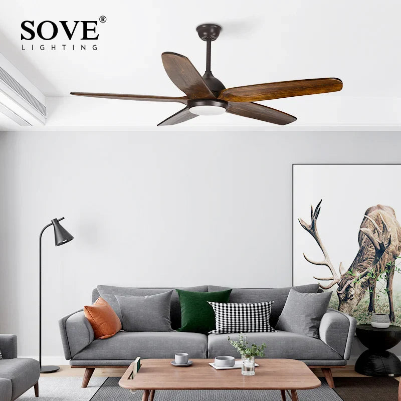 Axya 60" Wood Blade Ceiling Fan with LED Light & Remote Control