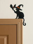 Axyaa Black Cat & Witch Hat Door Topper: Spooky Halloween Decor & Haunted House Ornament
