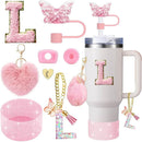 Axyaa Cup Accessories Set: Butterfly Straw, Cover, Cap, Boot, Handle Charm, Initials Sticker