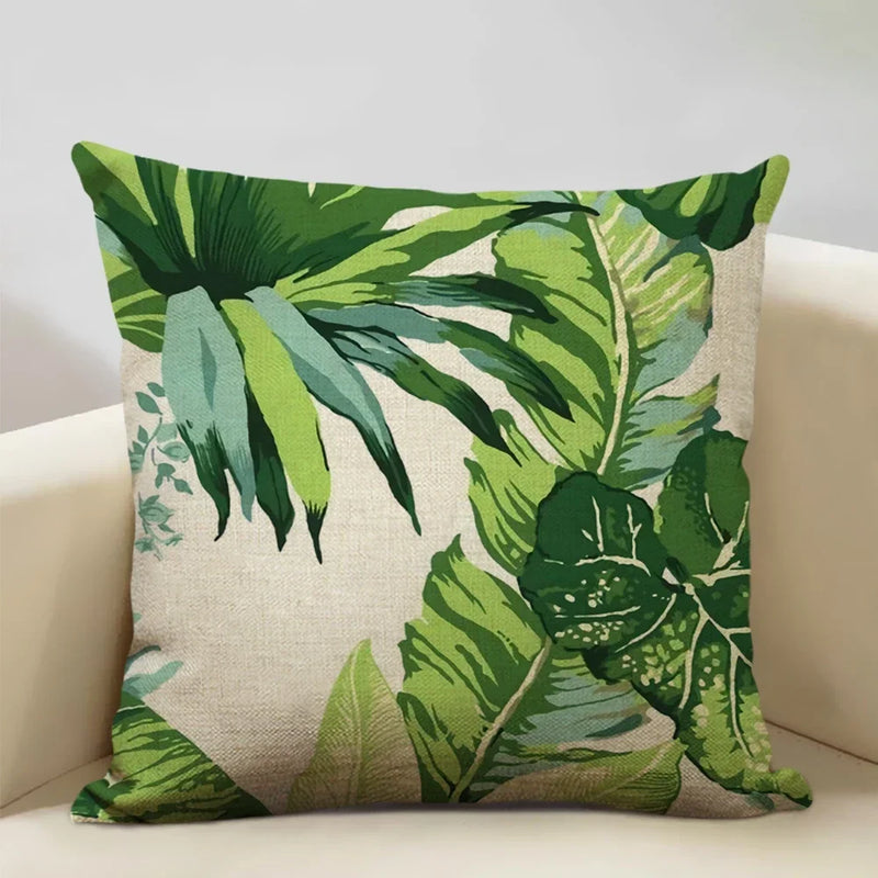 Axyaa Tropical Palm Leaf Cushion Cover 45x45cm Linen Pillowcase