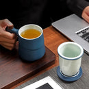 Axyaa Retro Ceramic Tea Cup with Wooden Handle, Filter, Creative Design, Office Gift