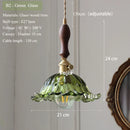 Axyaa Vintage Floral Glass Pendant Lamp with Handblown Lampshade—Brass or Wood Fixture