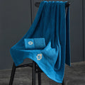 Axyaa Blue White Embroidered Cotton Oversized Bath Towel Set