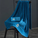 Axyaa Blue White Embroidered Cotton Oversized Bath Towel Set