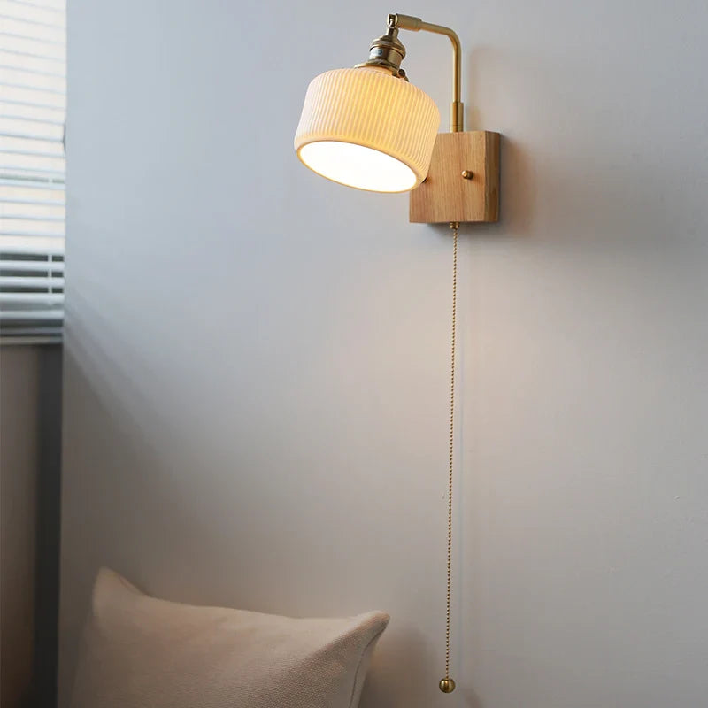 Axyaa White Ceramic LED Wall Lamp, Warm Light, Nordic Modern Round Flower Shade
