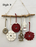 Axyaa Macrame Xmas Ornaments Set | Boho Wall Hanging Christmas Decor