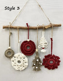 Axyaa Macrame Xmas Ornaments Set | Boho Wall Hanging Christmas Decor