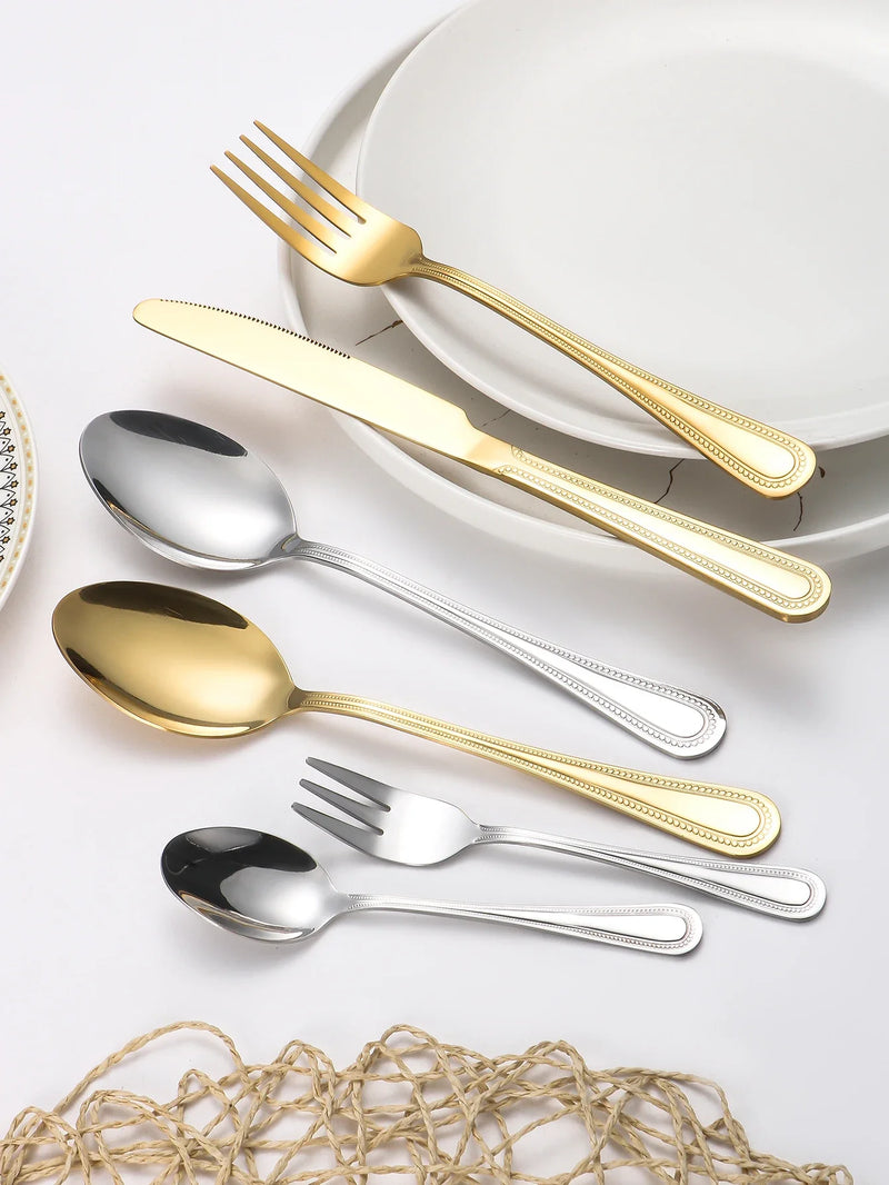 Axyaa 24-Piece Stainless Steel Silver Cutlery Set for Family, Hotel, and Restaurant