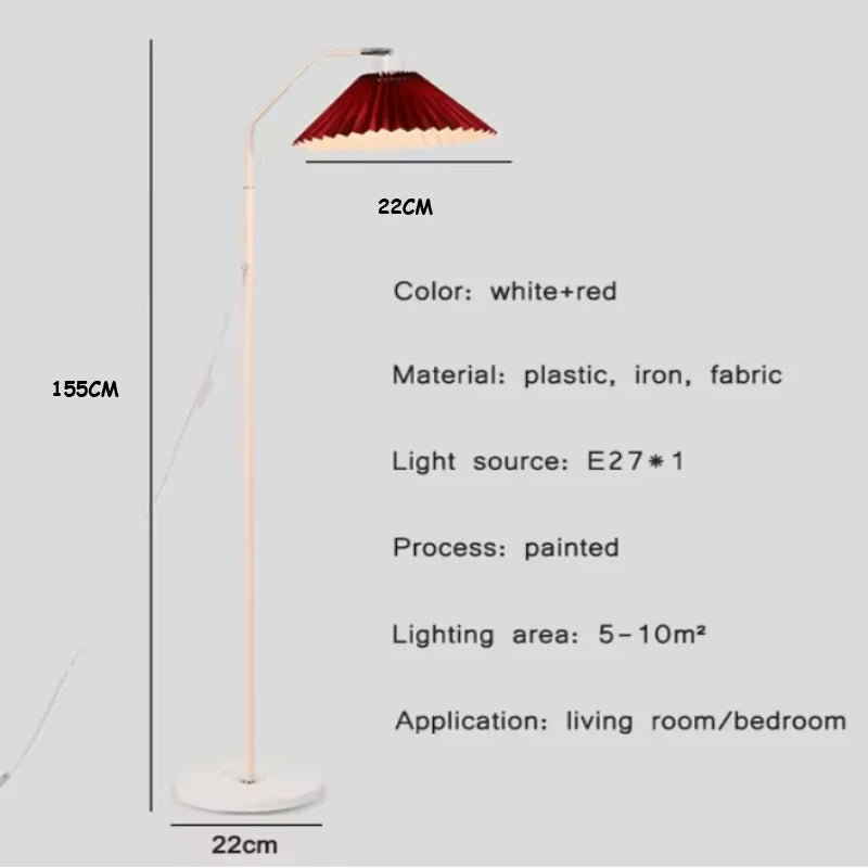 Axyaa Pleated Lampshade Floor Lamp: Nordic Sofa Vertical Lamp for Living Room, Bedroom, and Book Reading
