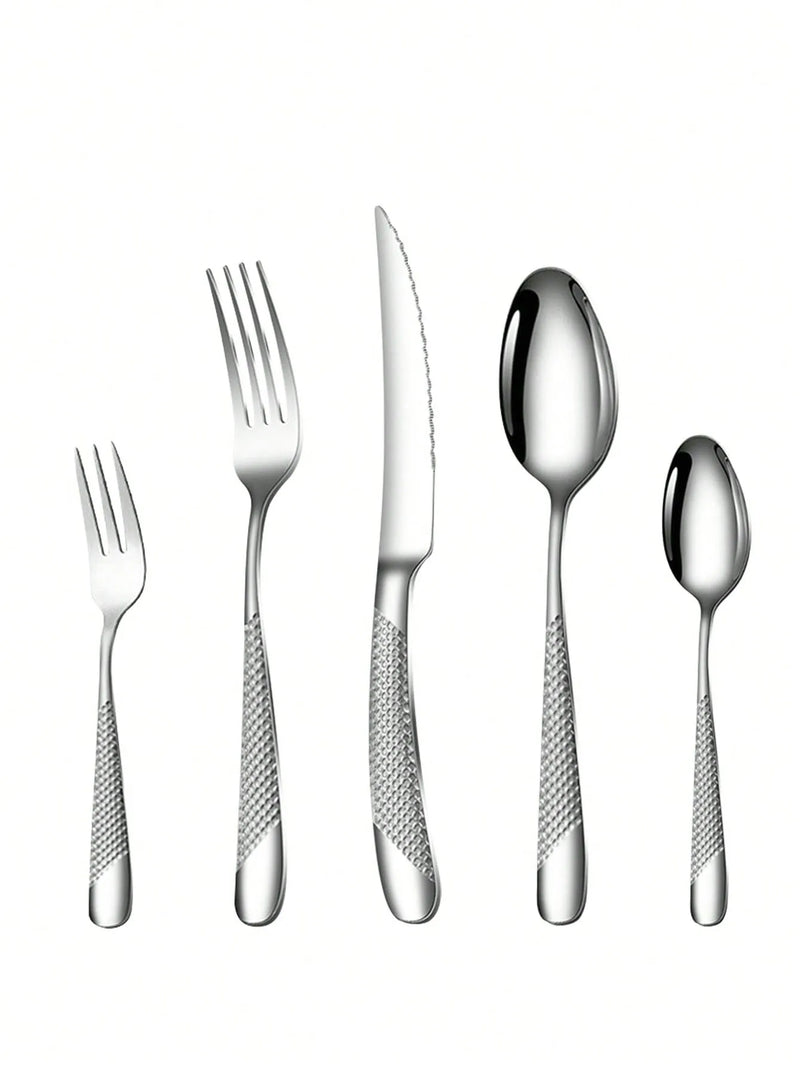 Axyaa Stainless Steel Silver High-End Star Diamond 30pc Tableware Set for Luxury Dining