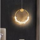 Axyaa Crystal Pendant Light: Gold Ring LED Fixture for Kitchen and Bedroom