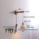 Axyaa LED Wood Wall Lamp with White Ceramic Shade for Indoor Living Room