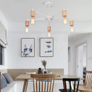 Axya Modern Industrial Sputnik Chandelier LED Wood Iron Ceiling Lamp