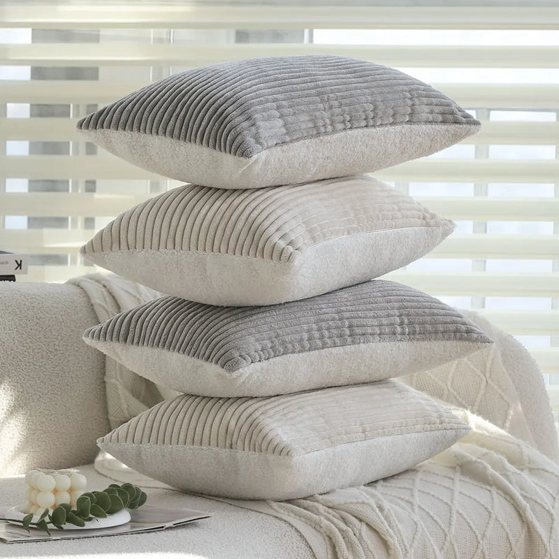 Axyaa Corduroy Patchwork Plush Cushion Cover - Soft Decorative Pillowcase for Living Room