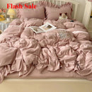 Axyaa Lace Embroidery Girl Heart Bed 4-Piece Set, Washed Cotton Summer Sheet Quilt Cover