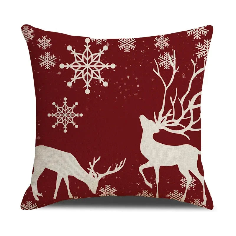 Axyaa Christmas Linen Print Throw Pillow Cover for Home Sofa, Living Room and Bedroom