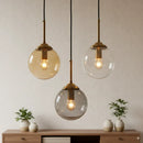 Axyaa Vintage Glass Globe Pendant Light Trio in Clear, Smoke Gray, or Amber