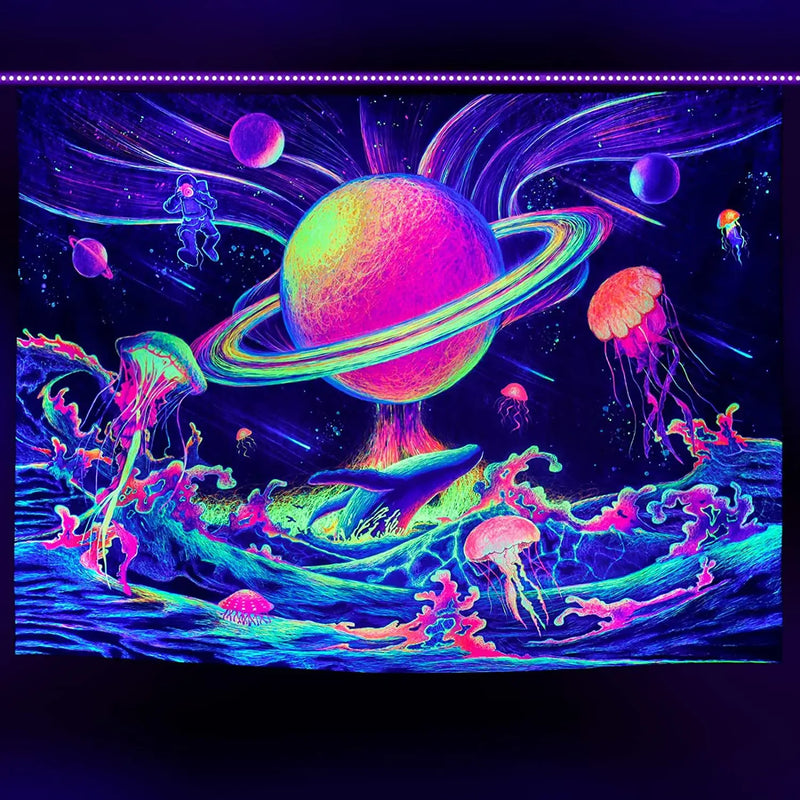 Axyaa Fluorescent Tapestry: Astronaut UV Wall Hanging for Independent Room Aesthetics