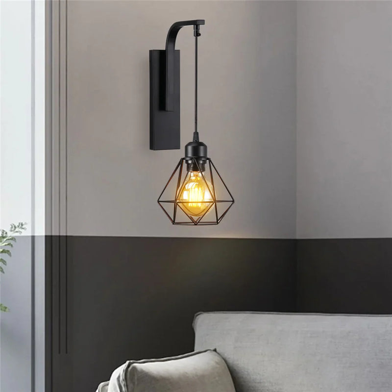 Retro Iron Wall Lamp Black Indoor Light Fixture for Bedroom by Axyaa