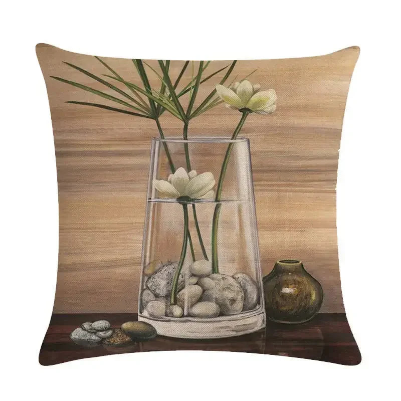 Axyaa Bouquet Cushion Cover 45*45cm - Stylish Art Flowers Flax Pillow
