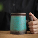 Axyaa Ceramic Bubble Tea Cup with Wood Handle & Cover - Original Espresso Mug