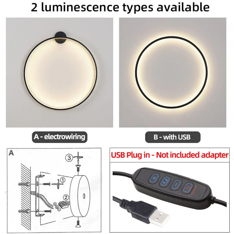 LED Wall Lamps for Modern Spaces by Axyaa: Circle Background USB Wall Lights