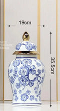 Axyaa Blue White Porcelain Jar Gold Edged Ceramic Vase Dried Flower Arrangement