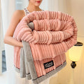 Axyaa Striped Faux Rabbit Fur Blanket - Soft, Thick, Machine Washable