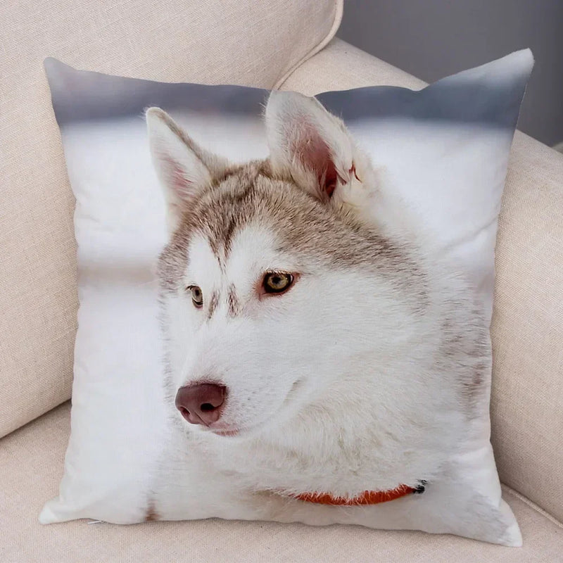 Axyaa Siberian Husky Pet Sofa Cushion Cover - Cute Dog Print Pillowcase Decor