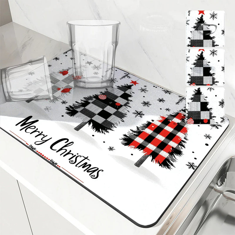 Axyaa Christmas Tree Fir Absorbent Draining Mat for Quick Drying in Kitchen and Bathroom