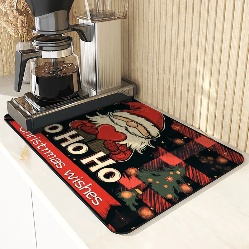 Axyaa Christmas Dwarf Kitchen Draining Mat: Absorbent, Anti-slip, Quick-Dry Drain Pad