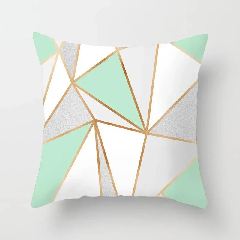 Light Blue Green Mint Geometric Print Boho Pillowcase Set by Axyaa