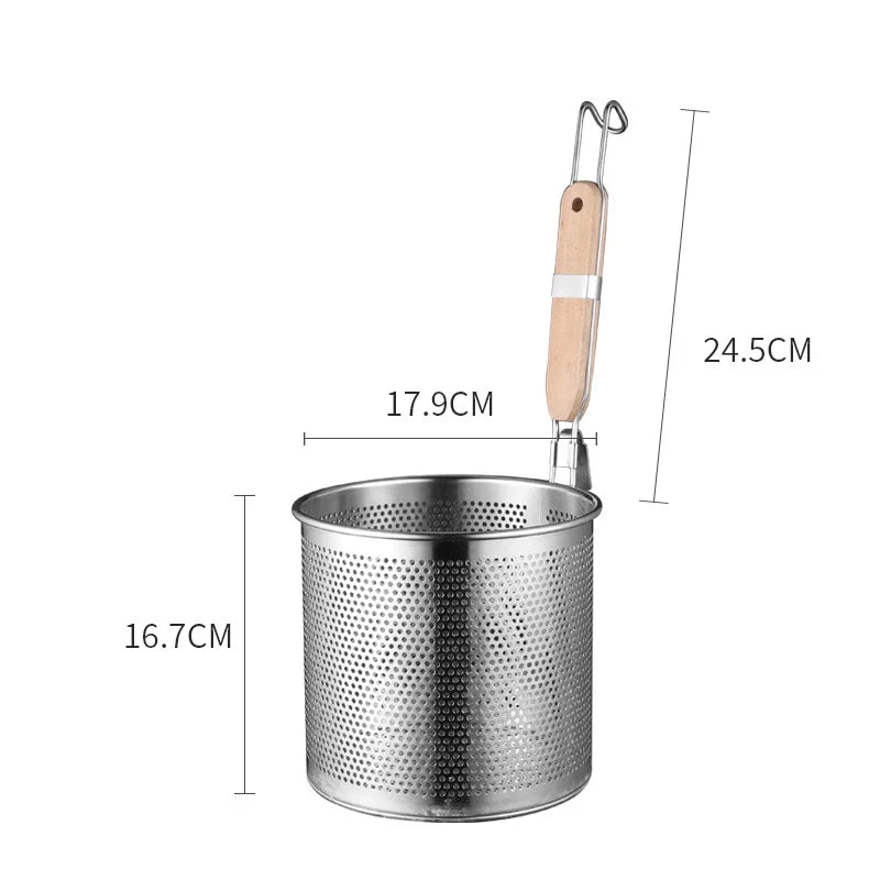 Axyaa Stainless Steel Hot Pot Colander with Wooden Handle - Kitchen Skimmer Basket