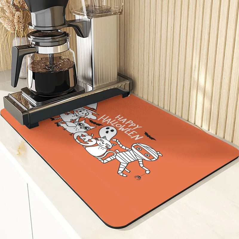 Axyaa Pumpkin Pattern Coasters - Halloween Style Absorbent Drink Coasters & Drying Mat