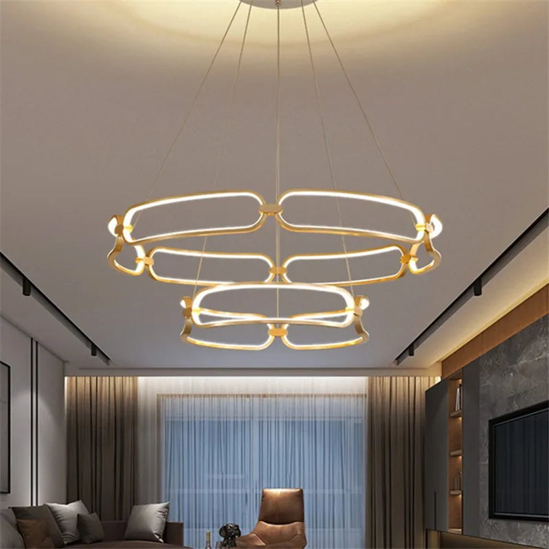 Axyaa Adara Chandelier: Luxury LED Ring Light for Modern Living Room Decor