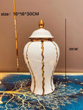 Axyaa Gold-Striped Ceramic Storage Jar with Lid