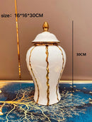 Axyaa Gold-Striped Ceramic Storage Jar with Lid