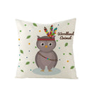 Axyaa Lovely Animals Linen Cushion Cover - Cute Bear Fox Deer Print