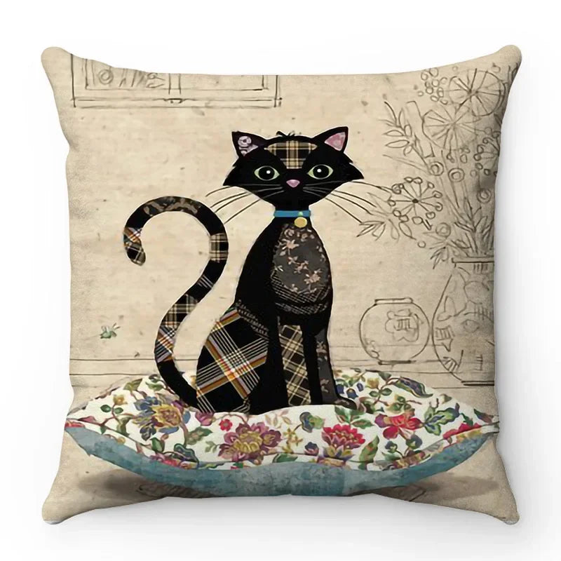 Axyaa Cartoon Cat Pattern Sofa Cushion Covers - Lovely Animal Pillowcase