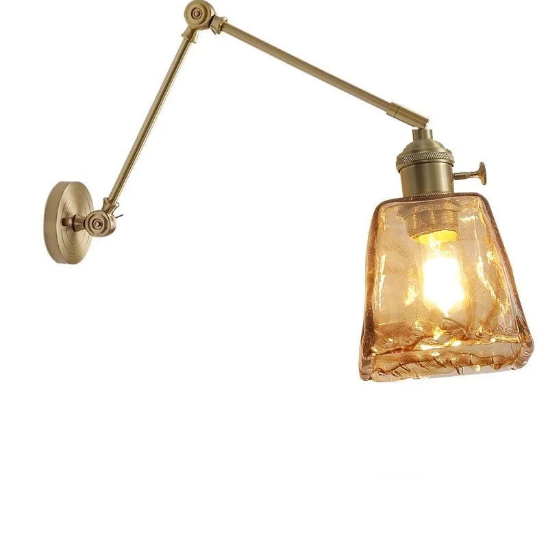 Axyaa Smoke Glass Ball LED Wall Sconce Copper Arm Switch Modern Luminaria